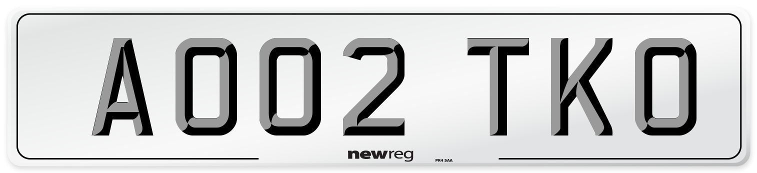 AO02 TKO Number Plate from New Reg